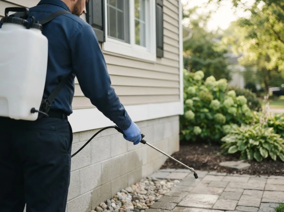 Pest control technician inspecting a home in Mcleansville, NC